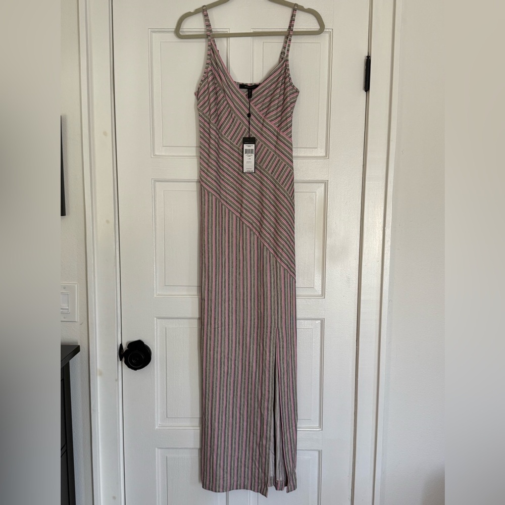 BCBGMaxAzria Pink and Gray Striped Maxi Dress